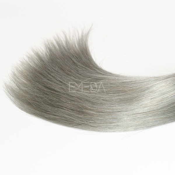 Silver color pure grey hair weft for black women  zj0038